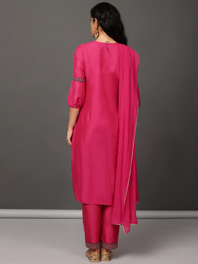 Fuchsia Art Silk Kurta & Pants Set