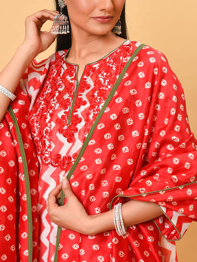 Poppy red and white chanderi kurta pant and dupatta