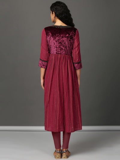 Deep Red Crinkled Kurta Churidaar Set
