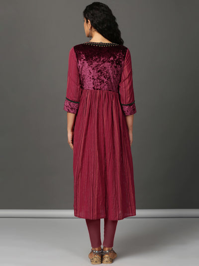 Deep Red Crinkled Kurta Churidaar Set