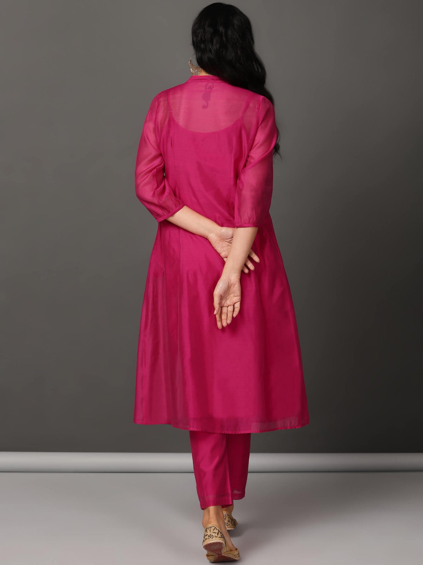 Fuchsia Pleated Chanderi Kurta & Pants Set