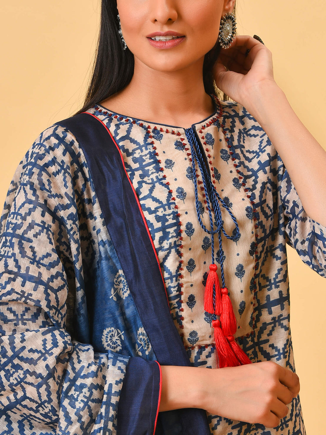 True and not so blue in the chanderi kurta pant and dupatta