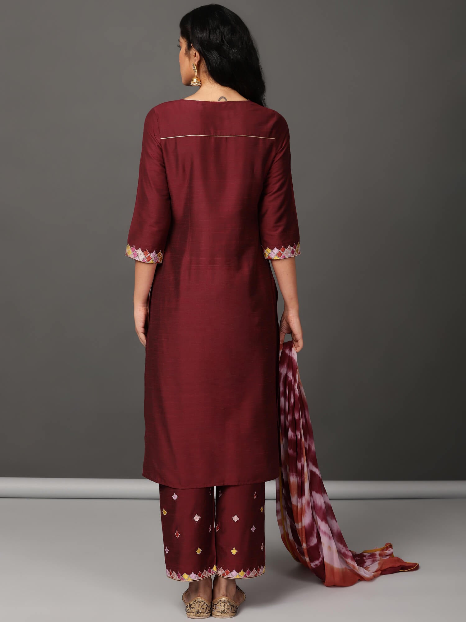 Art Silk Straight Kurta, Pants & Dupatta Set