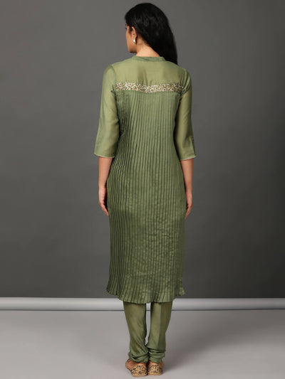 Olive Straight Chanderi Kurta Churidaar Set