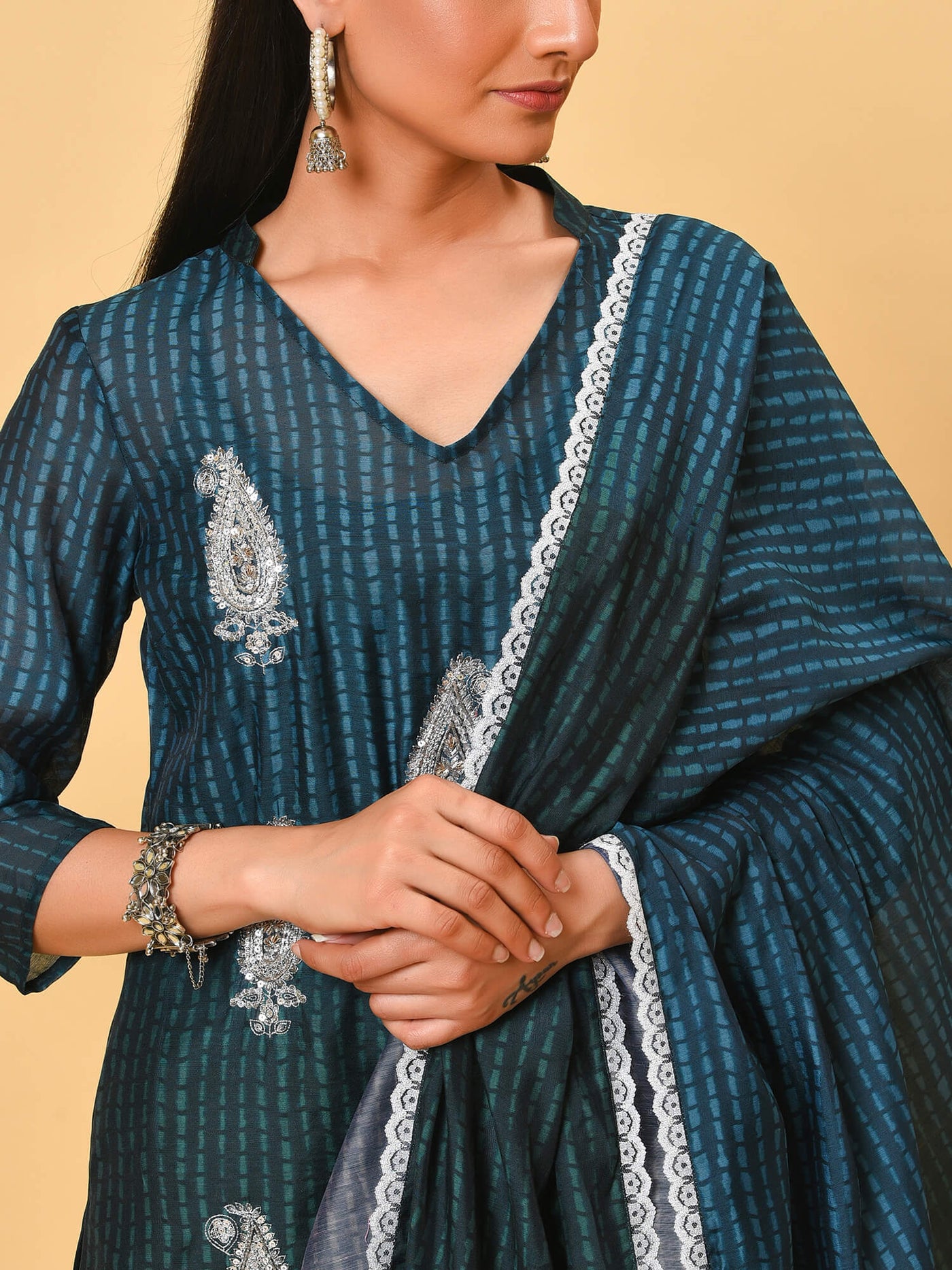 Blue & Green Shibori Kurta-Pant & Dupatta Set