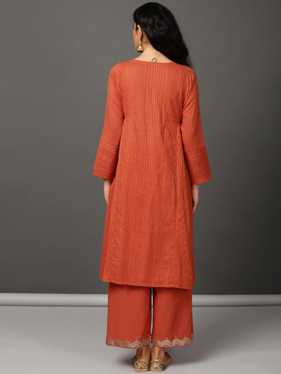 Rust Cotton Kurta & Pants Set