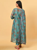 Printed Chanderi Kurta Pant Set