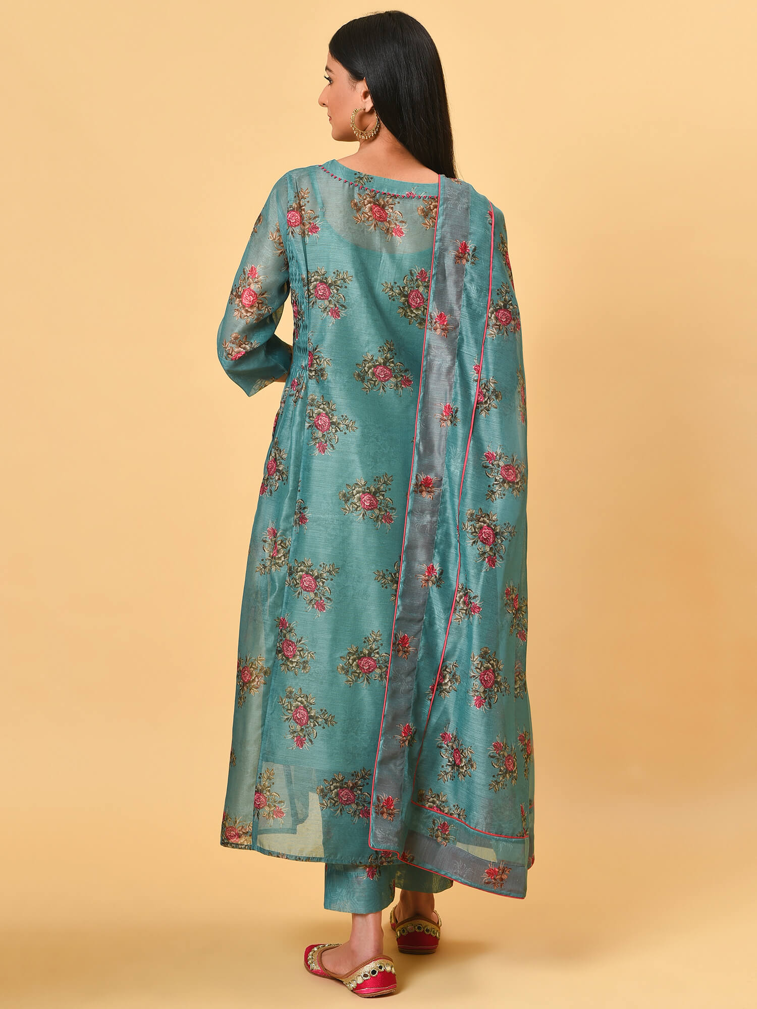 Printed Chanderi Kurta Pant Set