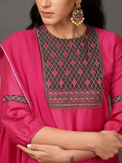 Fuchsia Art Silk Kurta & Pants Set