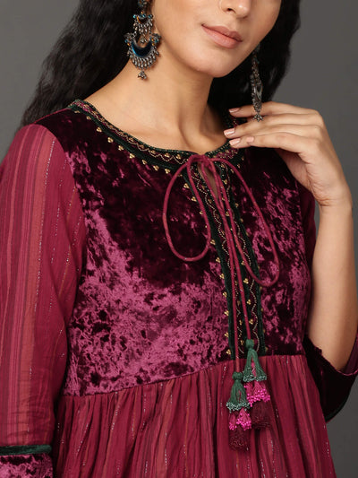 Deep Red Crinkled Kurta Churidaar Set