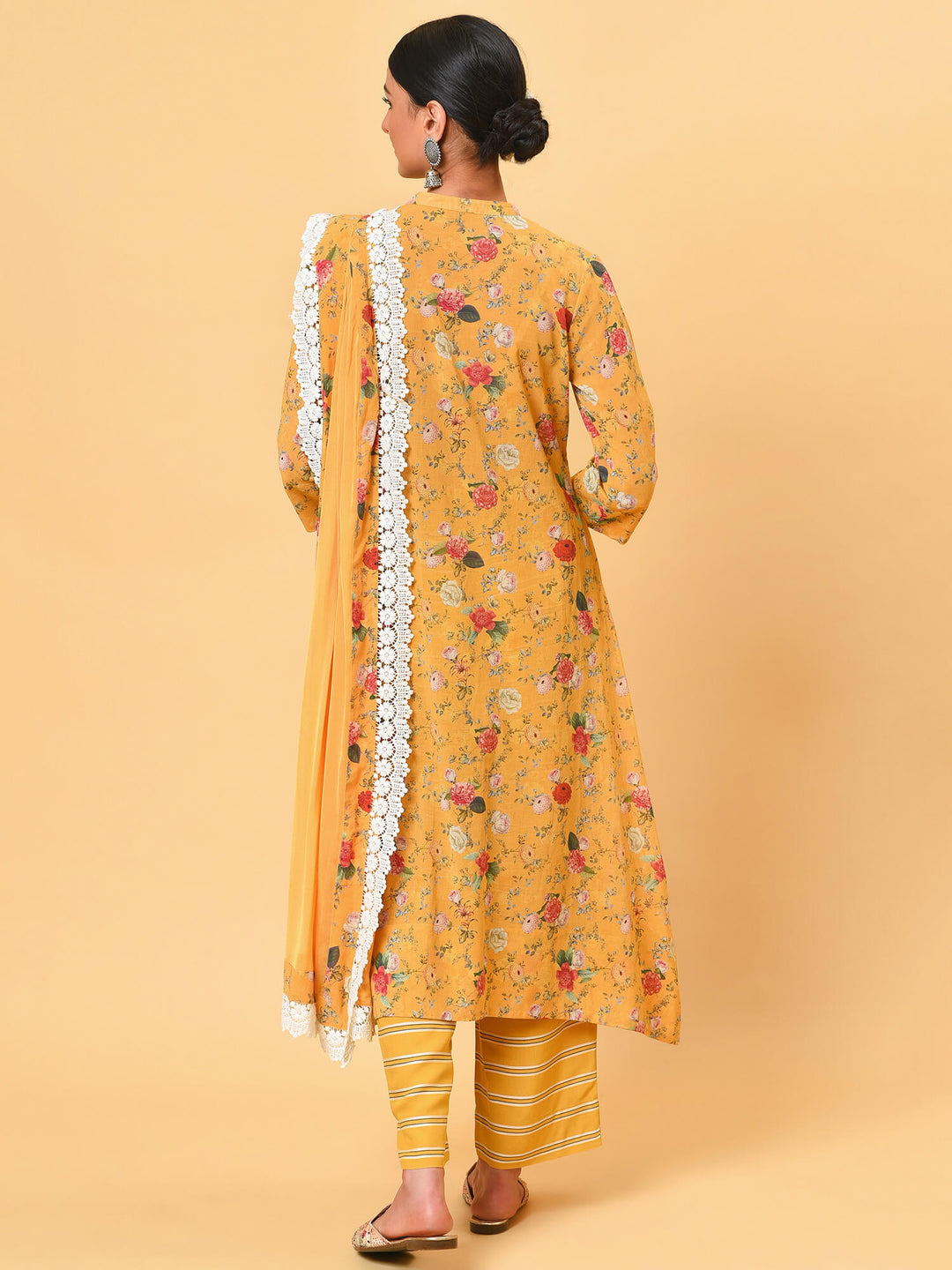 Beaming sunshine yellow print kurta pant and dupatta