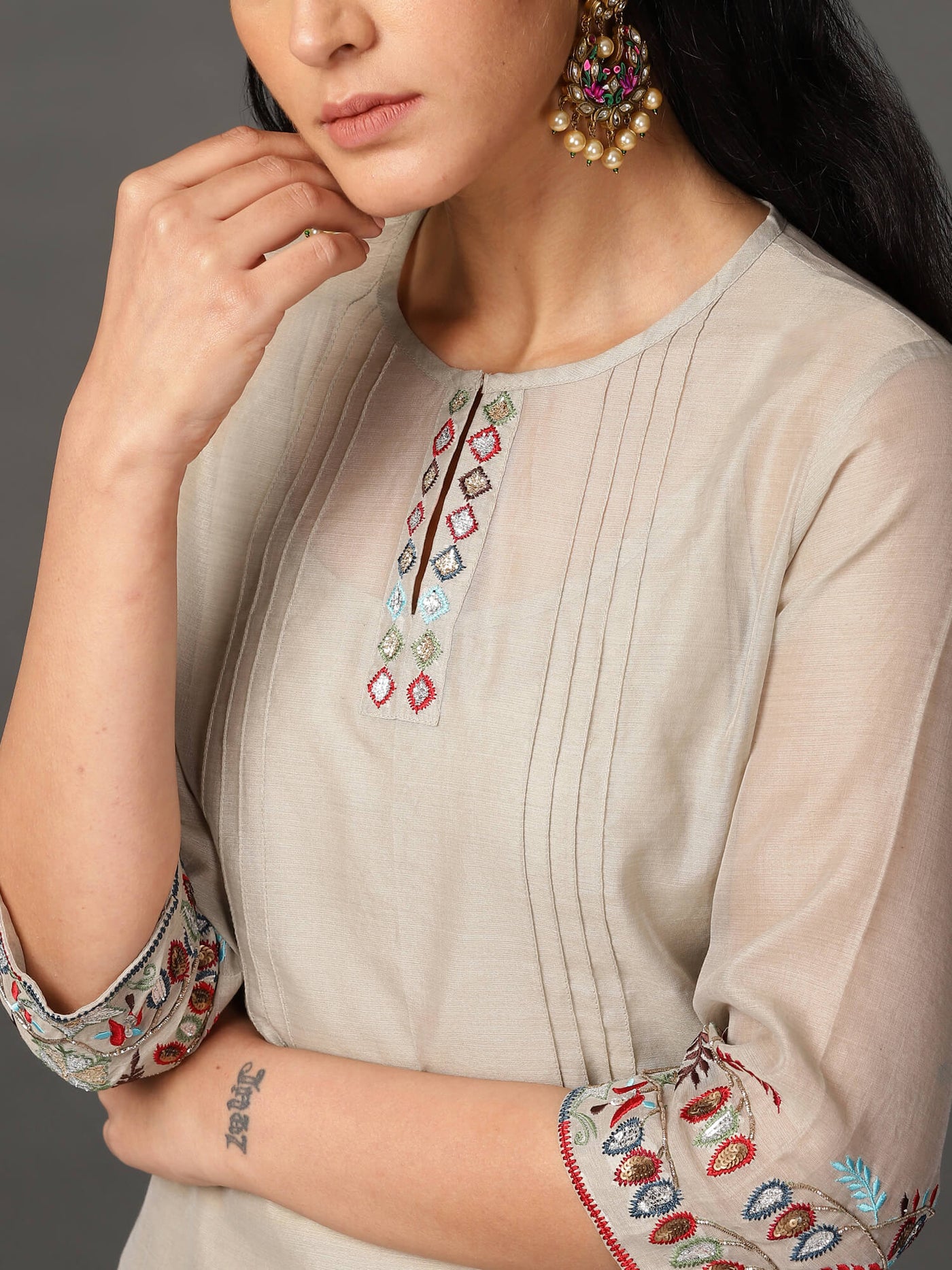Grey Chanderi Kurta & Pants Set