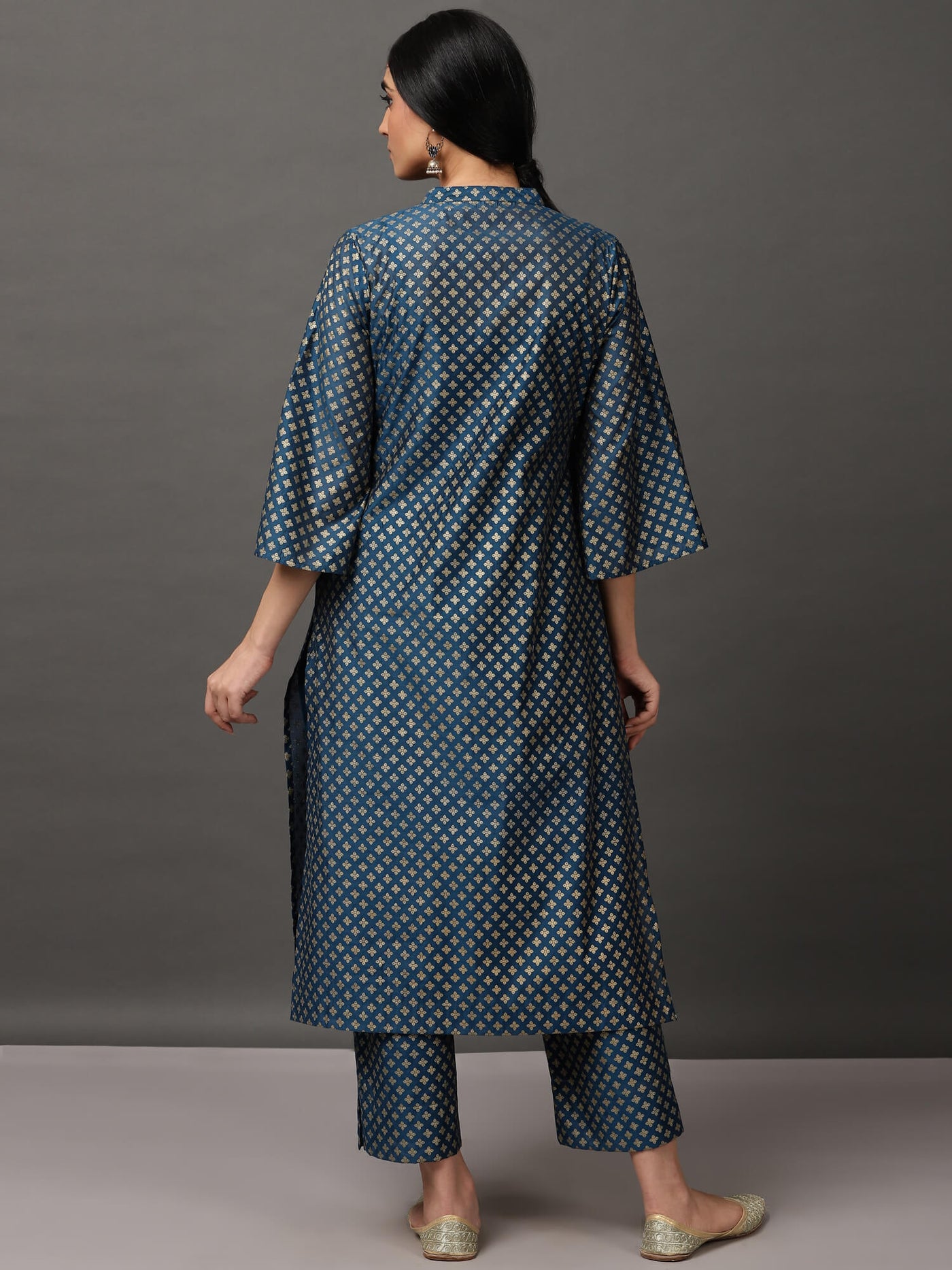 Midnight Blue Gold Block Print Kurta And Pant With Camisole