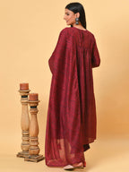 Maroon Shibori chanderi kurta and pant with dupatta