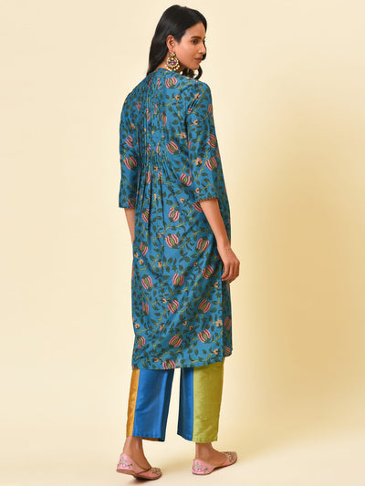 Carefree and colourful printed kurta with colour block pant