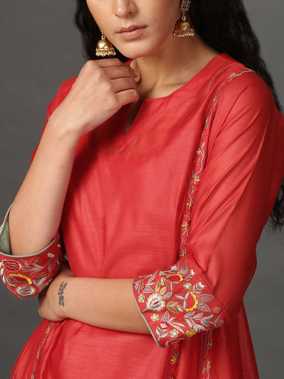 Coral Chanderi Kalidaar Kurta & Pants Set