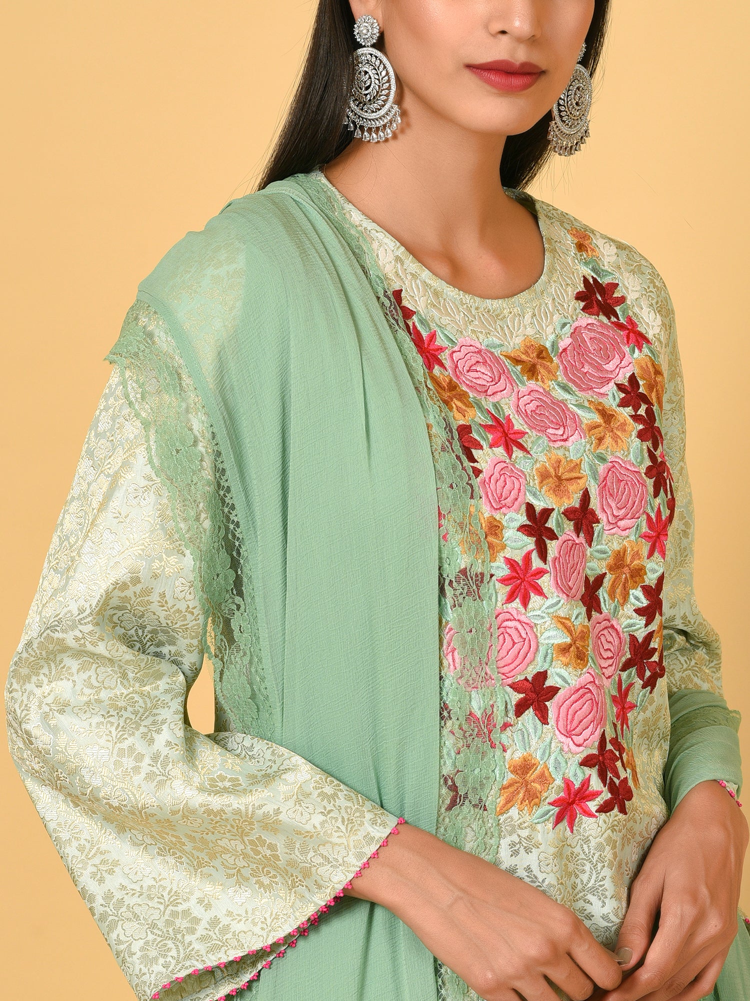 Spotlight in the calm Green Kurta salwar Dupatta set