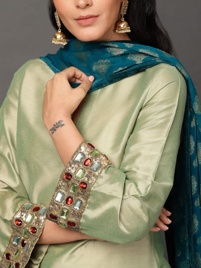 Green Short Kurta, Salwar Dupatta Set