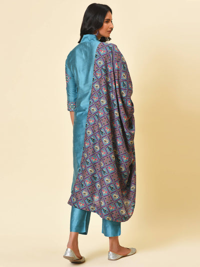 Blue Kurta- Pant with Patola Print Dupatta