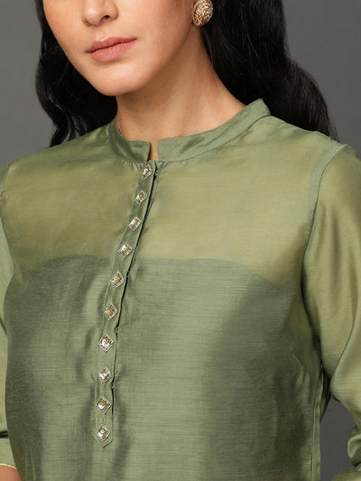 Olive Straight Chanderi Kurta Churidaar Set