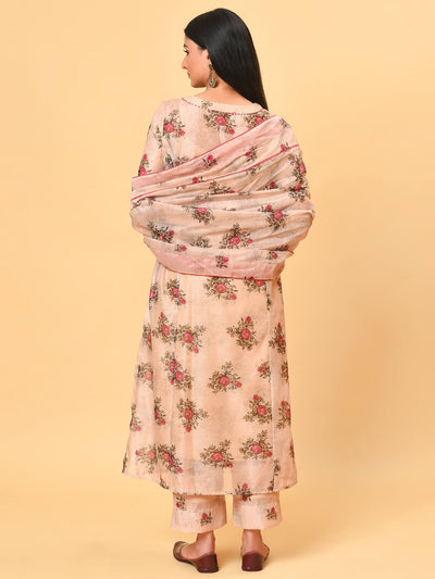 A Rose printed Ecru Kurta, Pant and Dupatta set