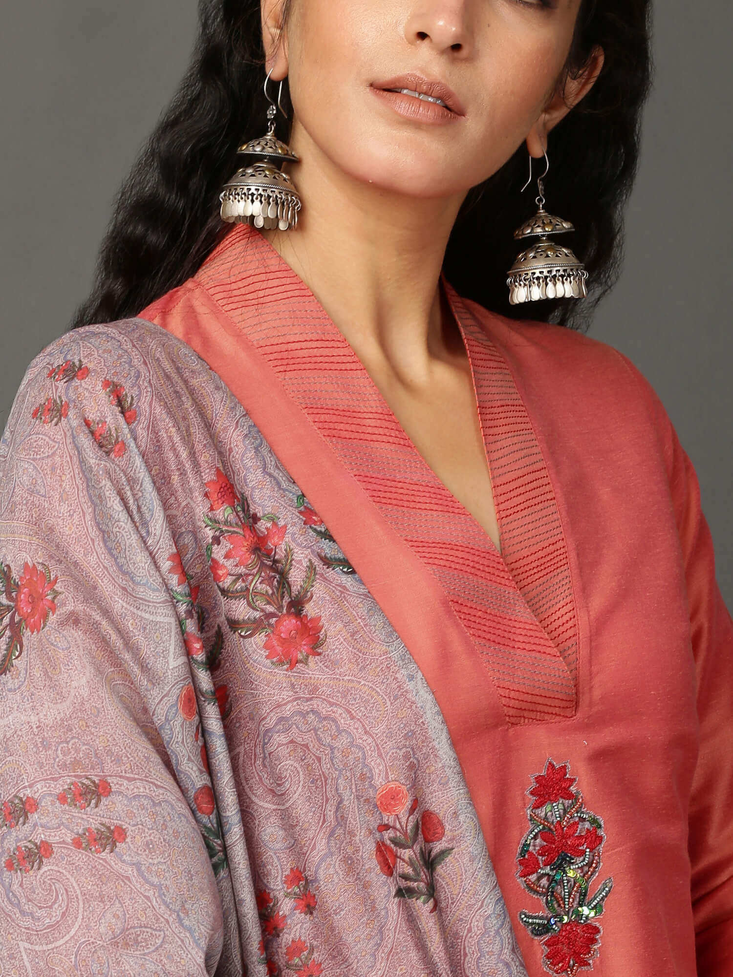 Peach Art Silk Suit Kurta, Pants & Dupatta Set