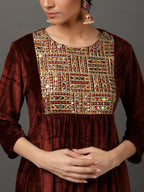 Toasted Velvet Embroidered Kurta & Pant Set