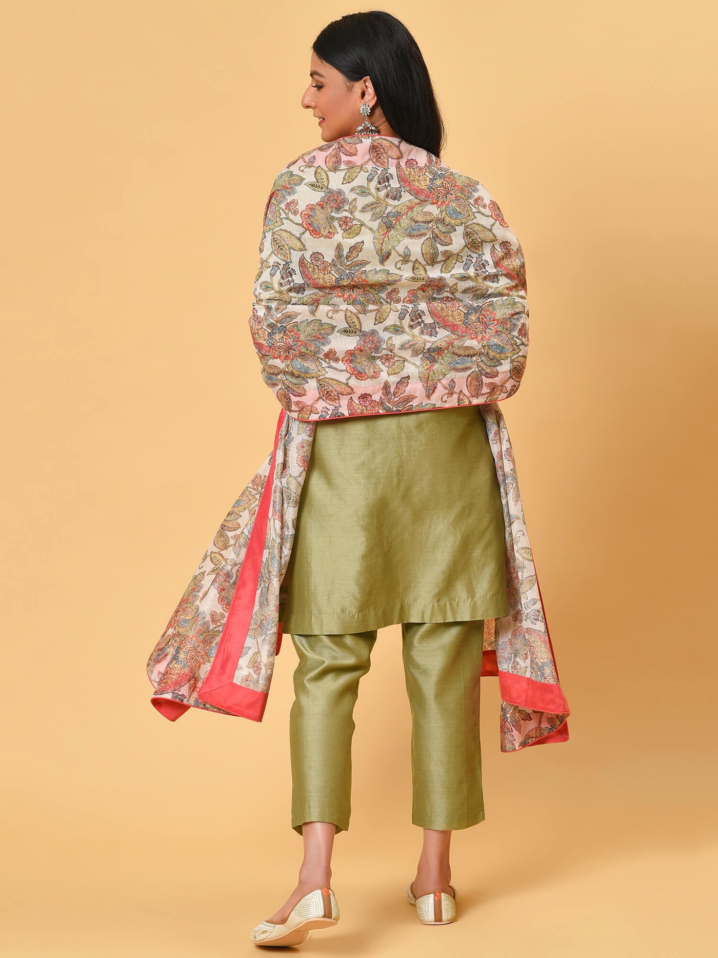 Green Short Kurta, Pant & Dupatta set