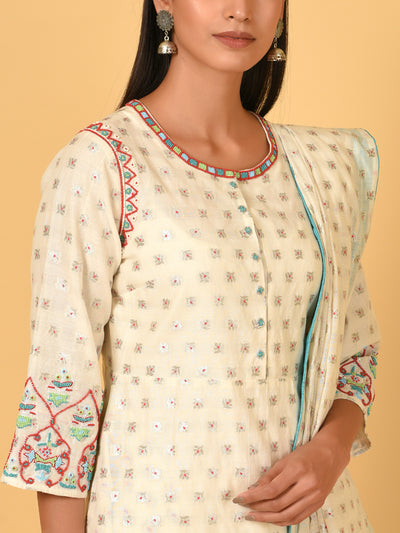 Classy White Chanderi Kurta Pant and Dupatta set