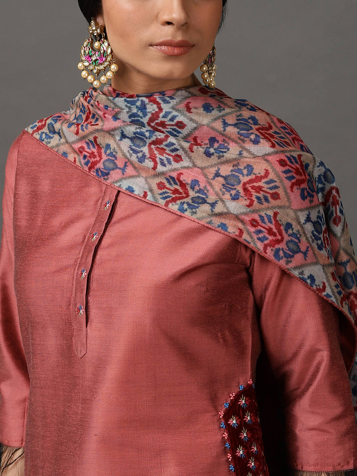 Pink Melange Kurta & Pant With Dupatta
