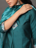 Naqsh Embroidered Art Silk Kurta Set with Tie-Dye Dupatta