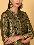 Vivid Black and Gold Kurta Pant and blazer set