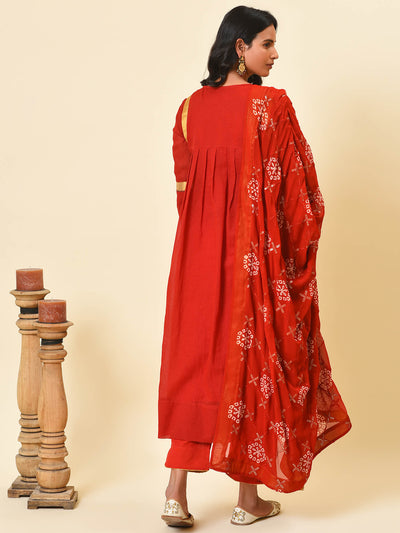 Radiant red and gold cotton kurta and pant with georgette dupatta