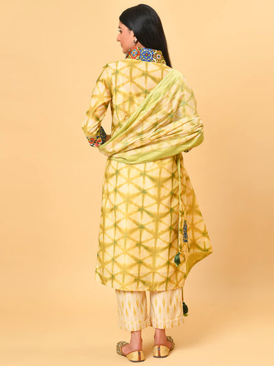 Yellow & Green Shibori Kurta- Pant Set