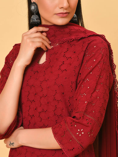 Shine with Wine cotton Schiffly kurta pant and dupatta