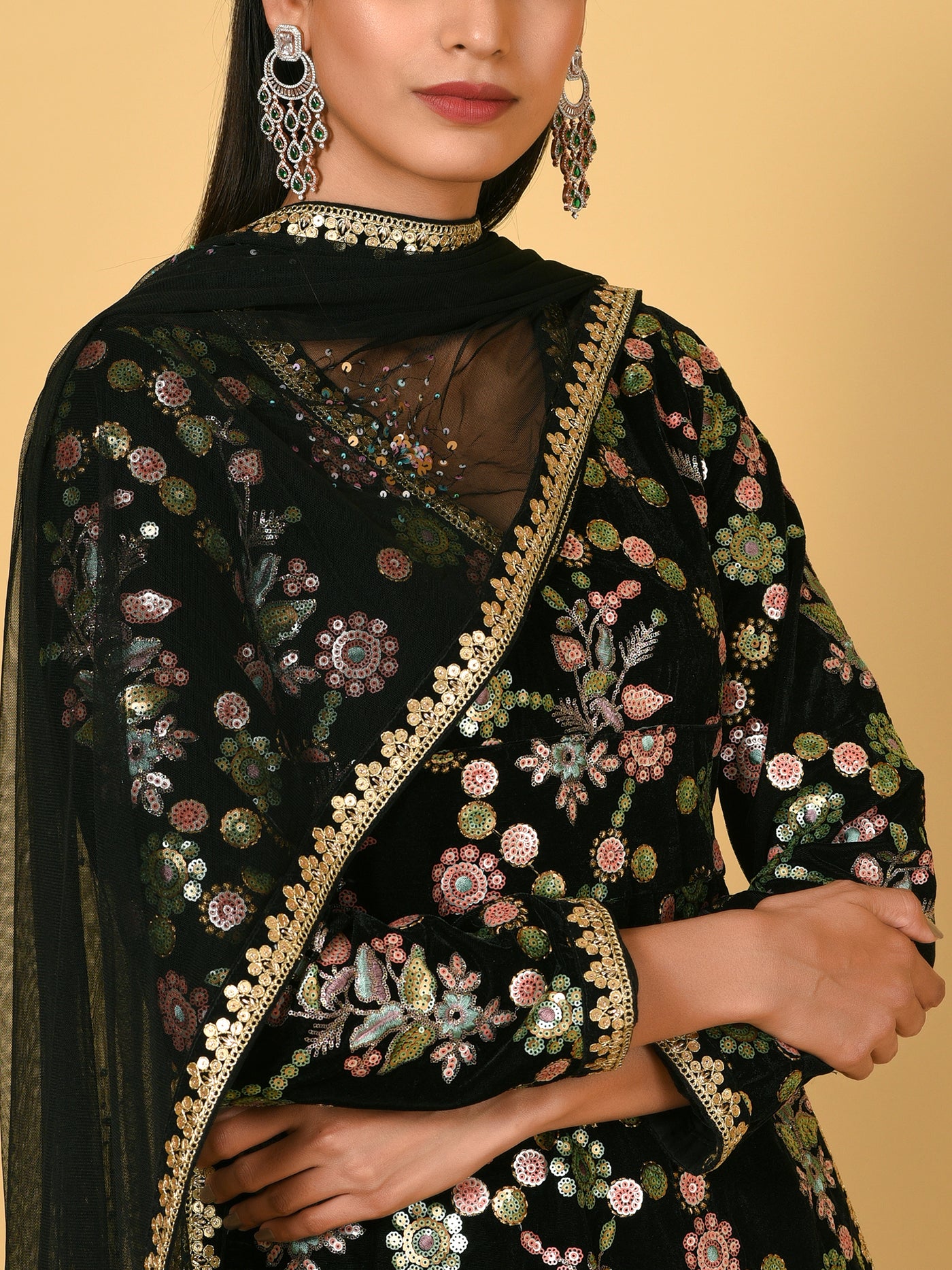 Show-stopper Black Kurta Pant and Dupatta set