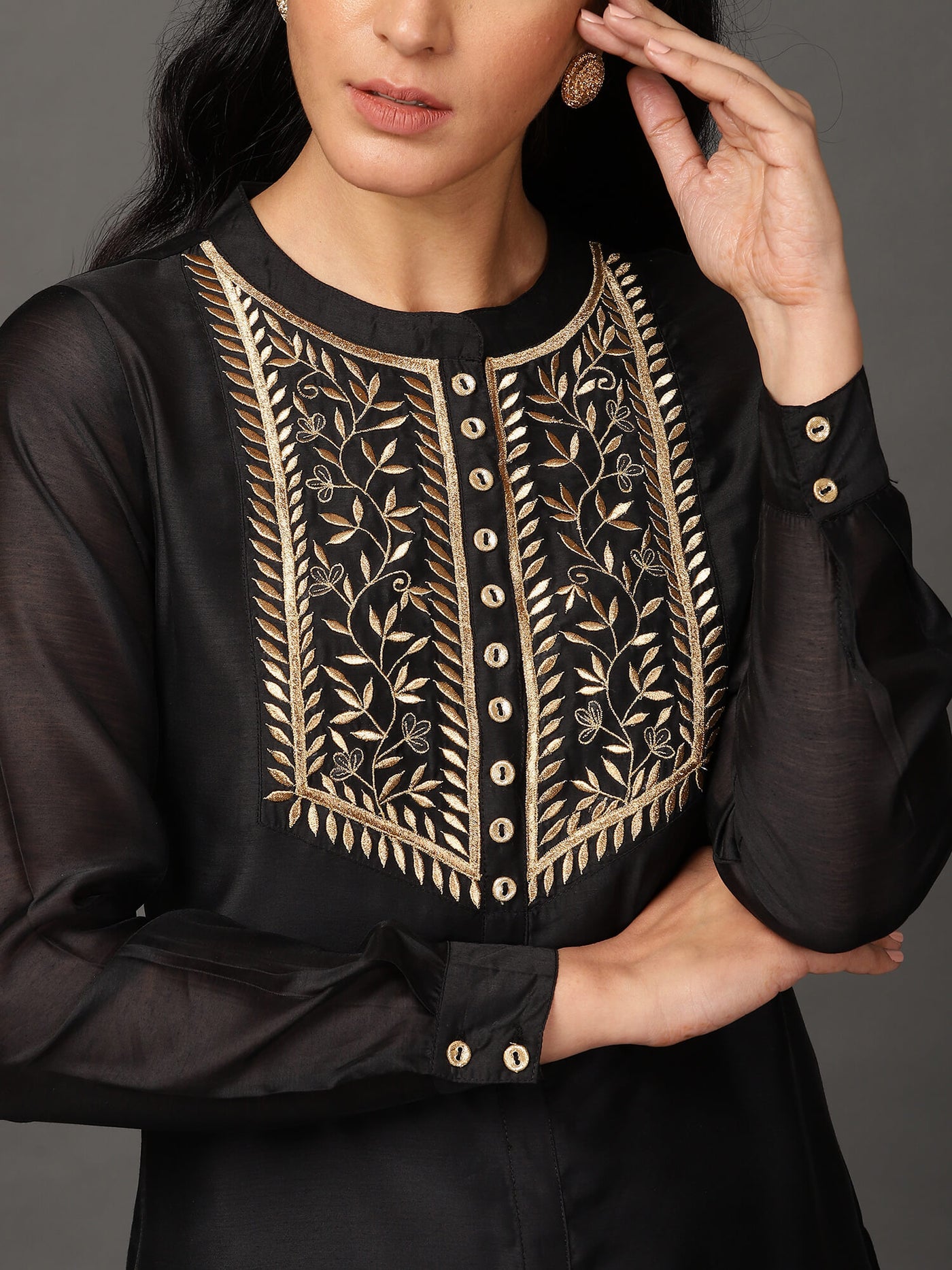 Coal Chanderi Kurta & Pant Set