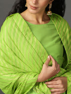 Rekha Art Silk Straight Kurta Set with Cigarette Pants & Striped Dupatta