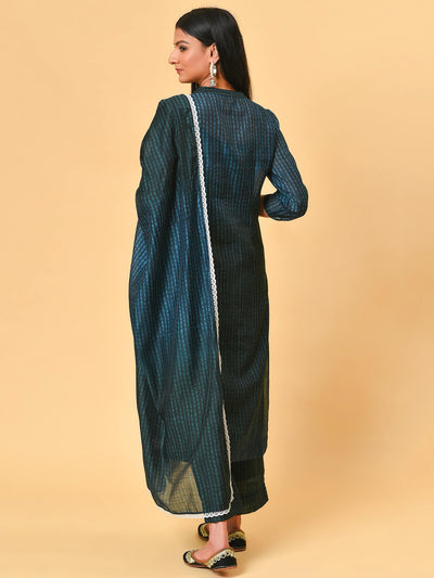 Blue & Green Shibori Kurta-Pant & Dupatta Set