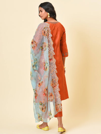 Euphoric mix of colours with the rust and teal kurta pant and dupatta