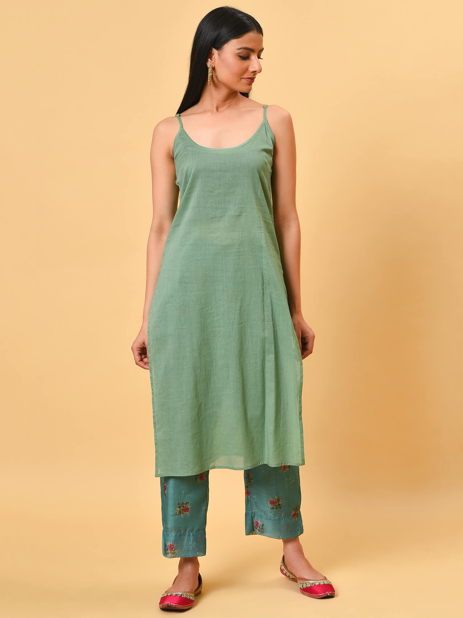 Printed Chanderi Kurta Pant Set
