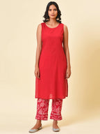 Raspberry & Wine Printed Kurta, Pant & Dupatta Set
