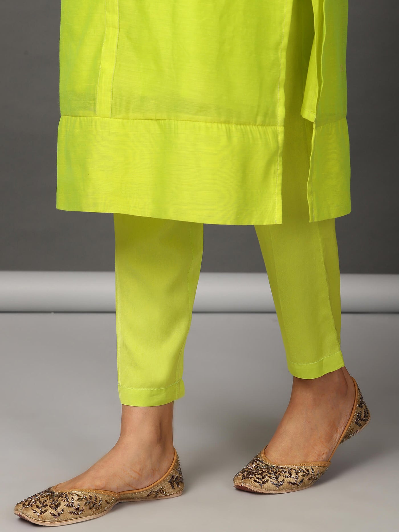 Lime Green Chanderi Kurta & Pant Set