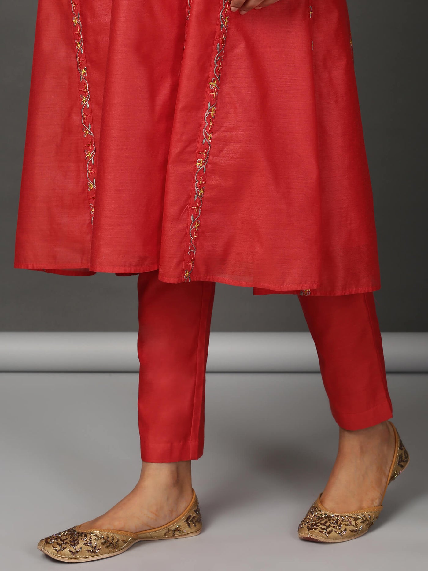 Coral Chanderi Kalidaar Kurta & Pants Set