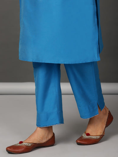 Blue Art Silk Suit Kurta, Pants & Dupatta Set
