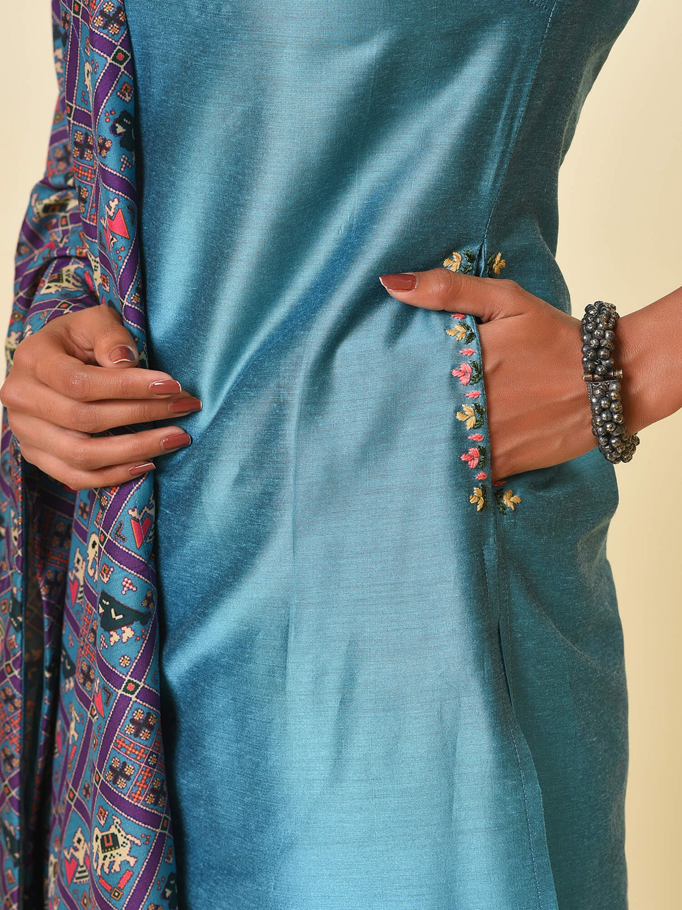 Blue Kurta- Pant with Patola Print Dupatta