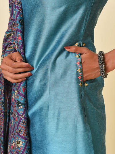 Blue Kurta- Pant with Patola Print Dupatta