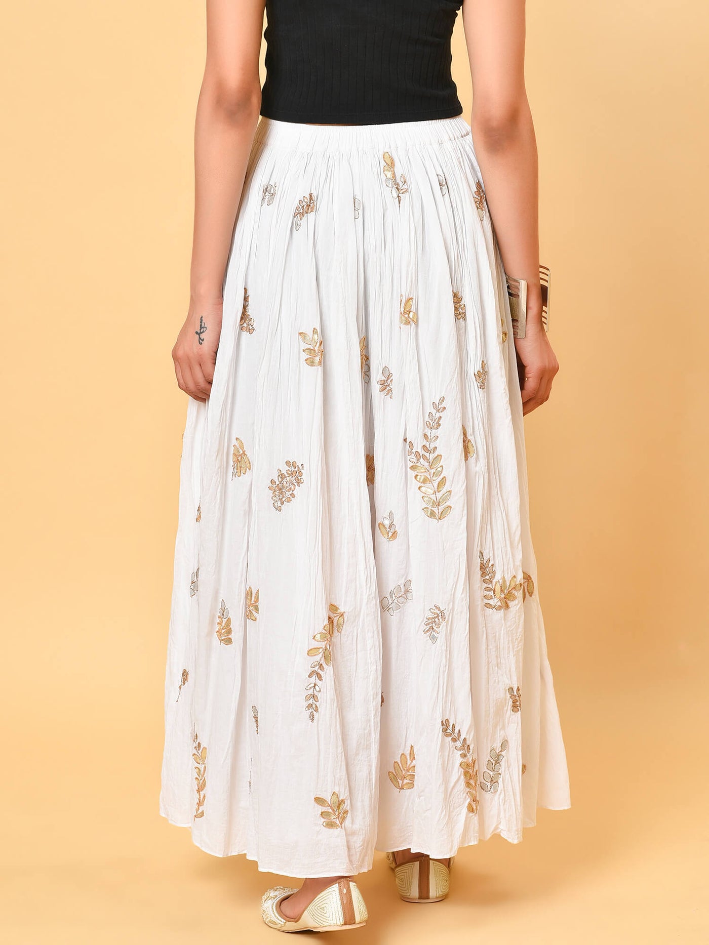 Champagne cotton crinkle skirt in white