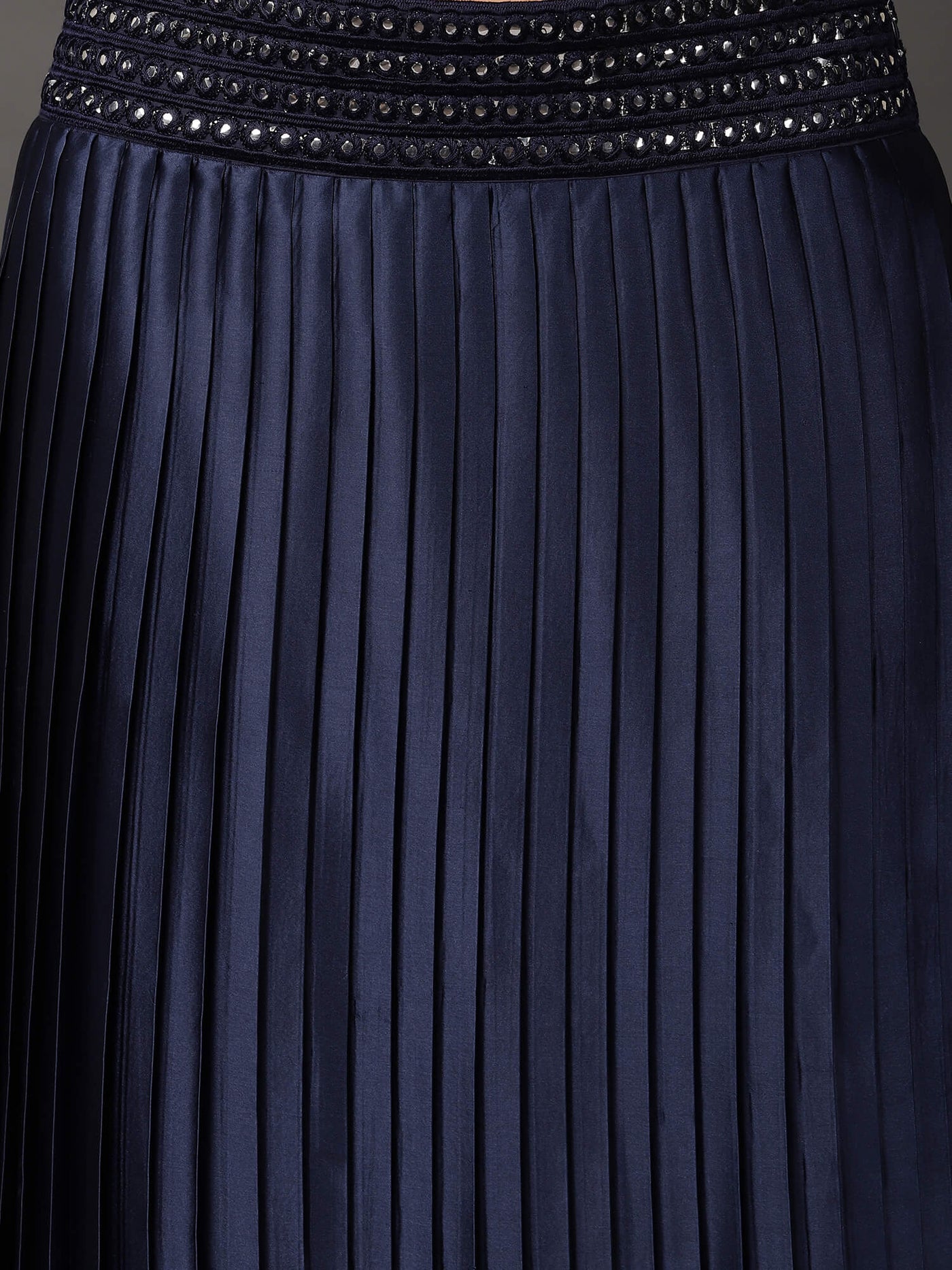 Navy Blue Satin Embroidered Skirt