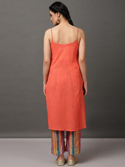 Multi-Color Stripe Chanderi Kurta And Pant With Camisole
